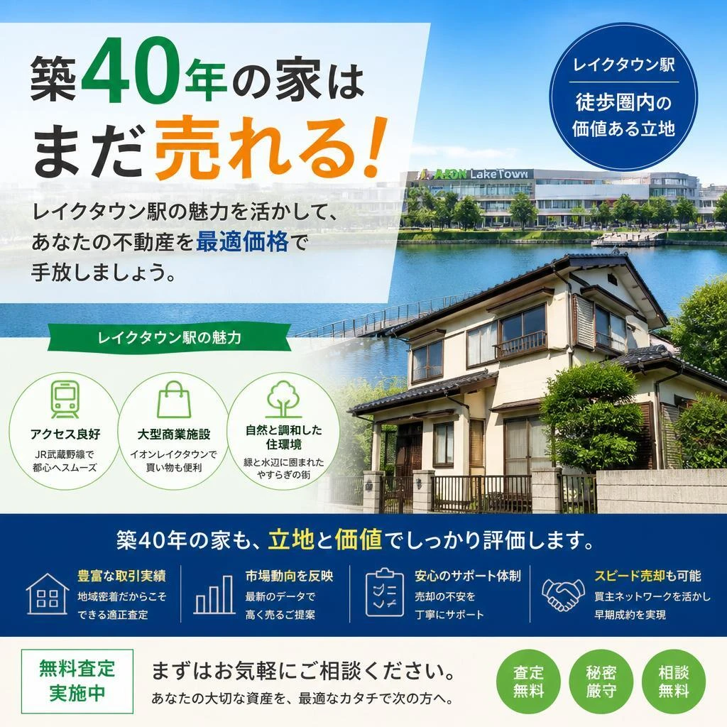 築40年の家はまだ売れる！レイクタウン駅の魅力を活かして、あなたの不動産を最適価格で手放しましょう。