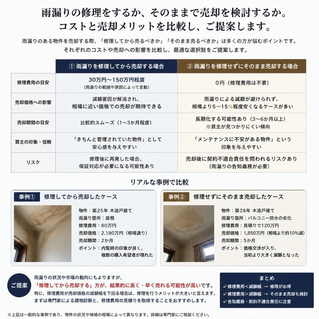 雨漏り修理を考慮した売却方法