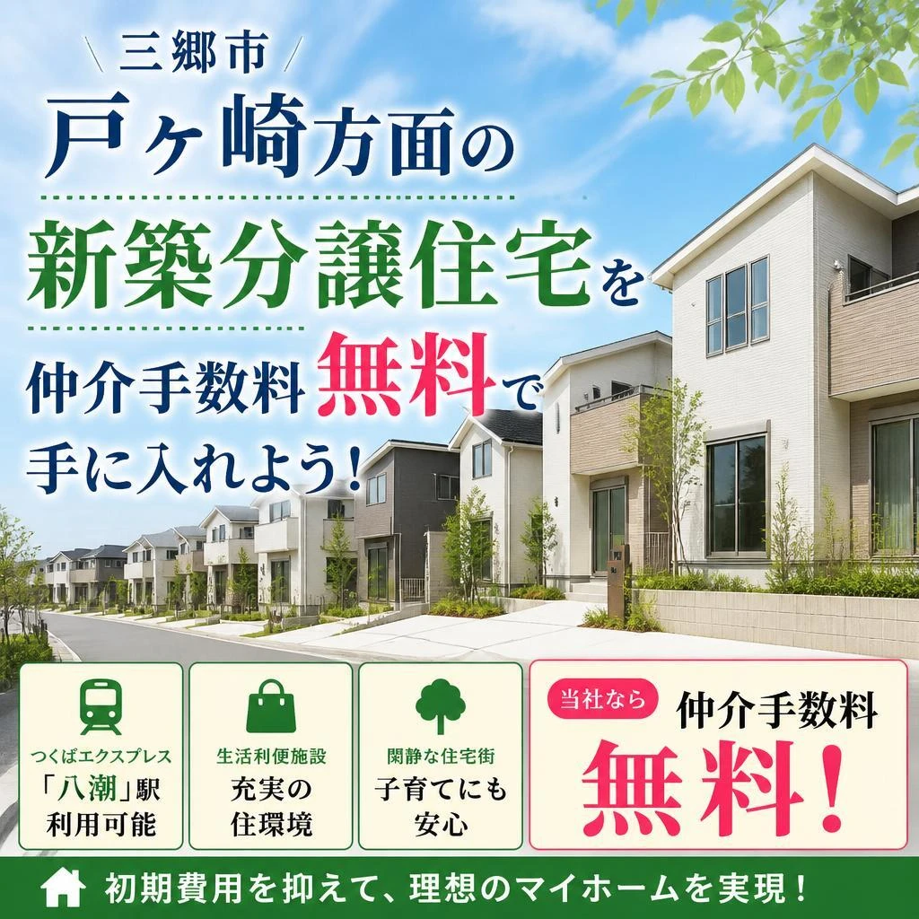 三郷市戸ヶ崎方面の新築分譲住宅を仲介手数料無料で手に入れよう！