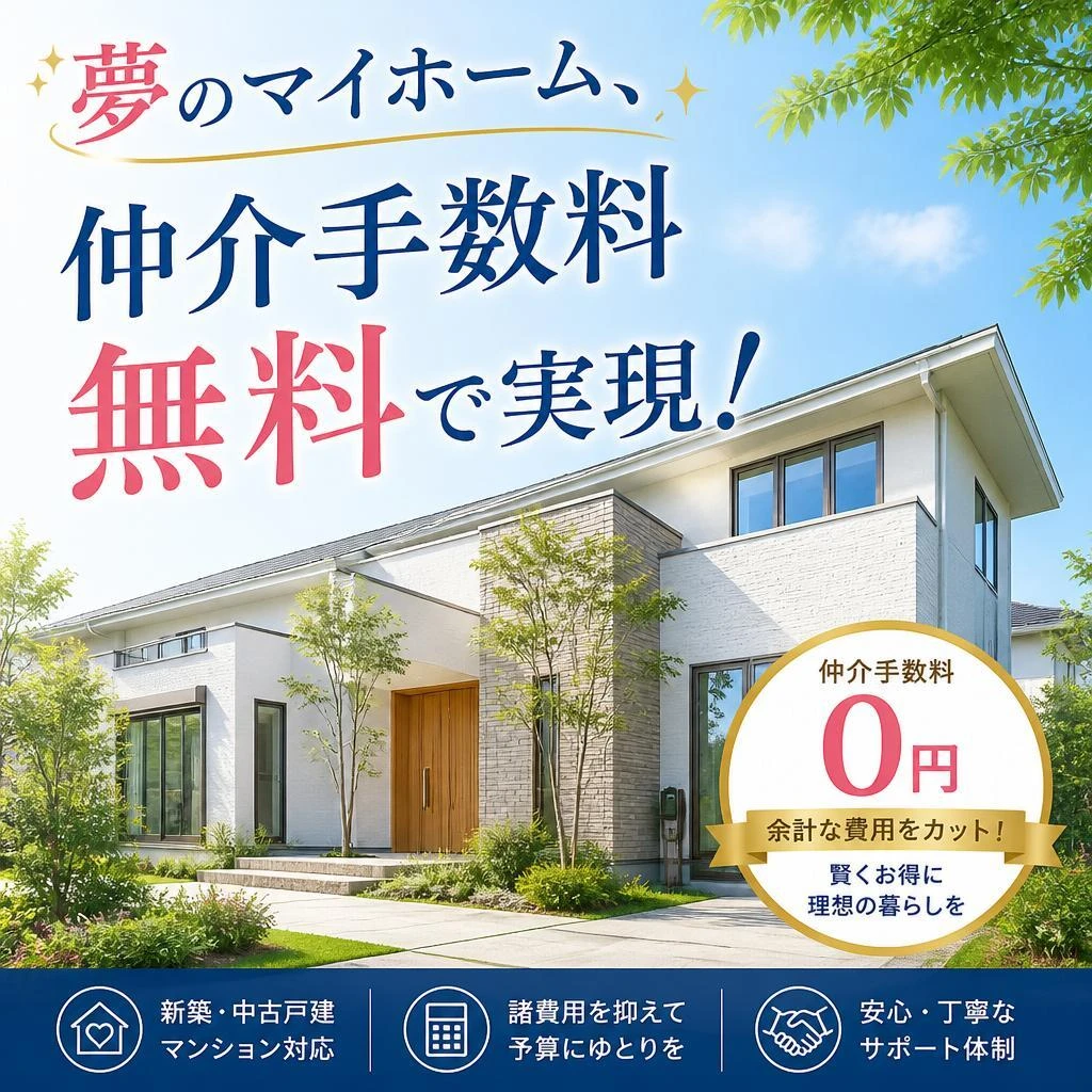 夢のマイホーム、仲介手数料無料で実現！