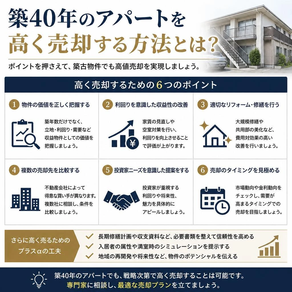 築40年のアパートを高く売却する方法とは？